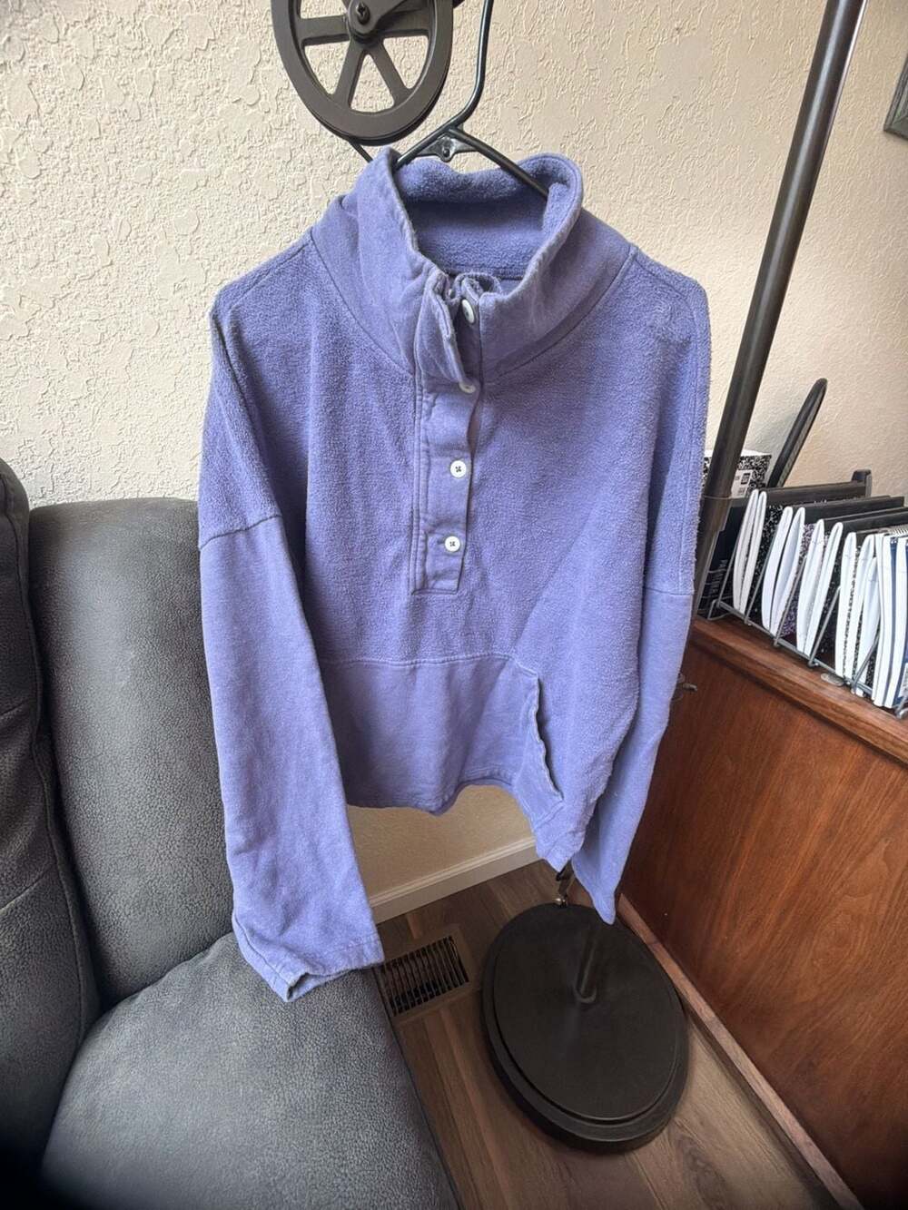 REI Co-op Fleece Pullover Size Large Purple Button Neck Sweatshirt